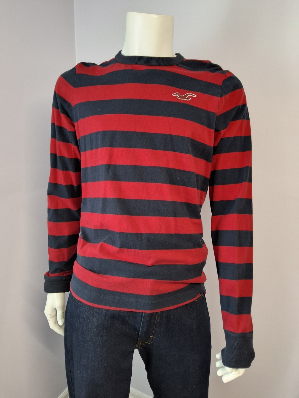 Hollister Men's Striped Crew Neck Knit Pullover Sweater Long Sleeve XL